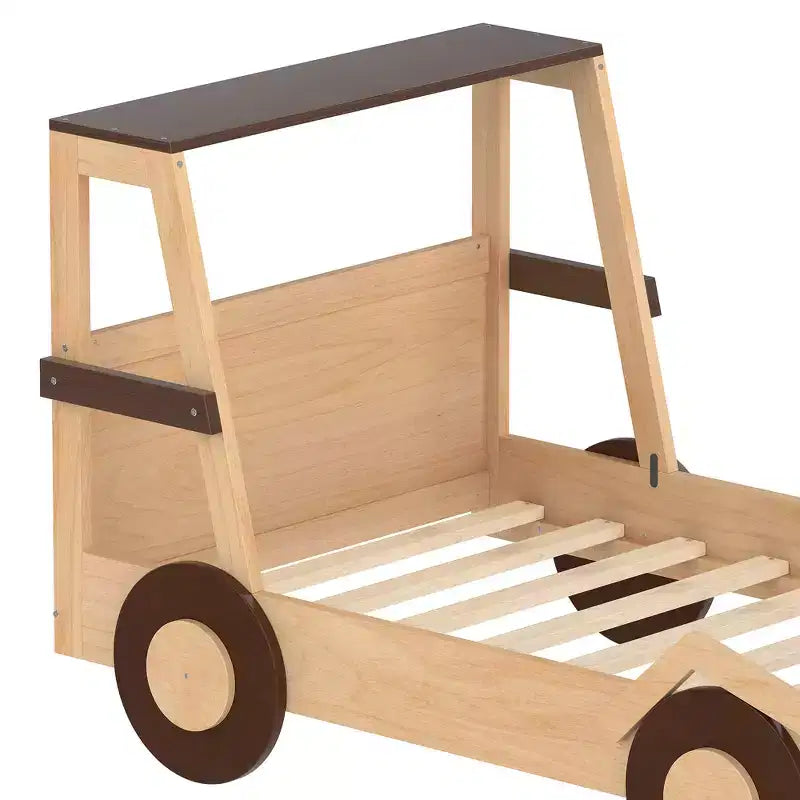 Twin Size Car Bed with Storage Shelves, Wood Platform Bed with Car-shape for Kids