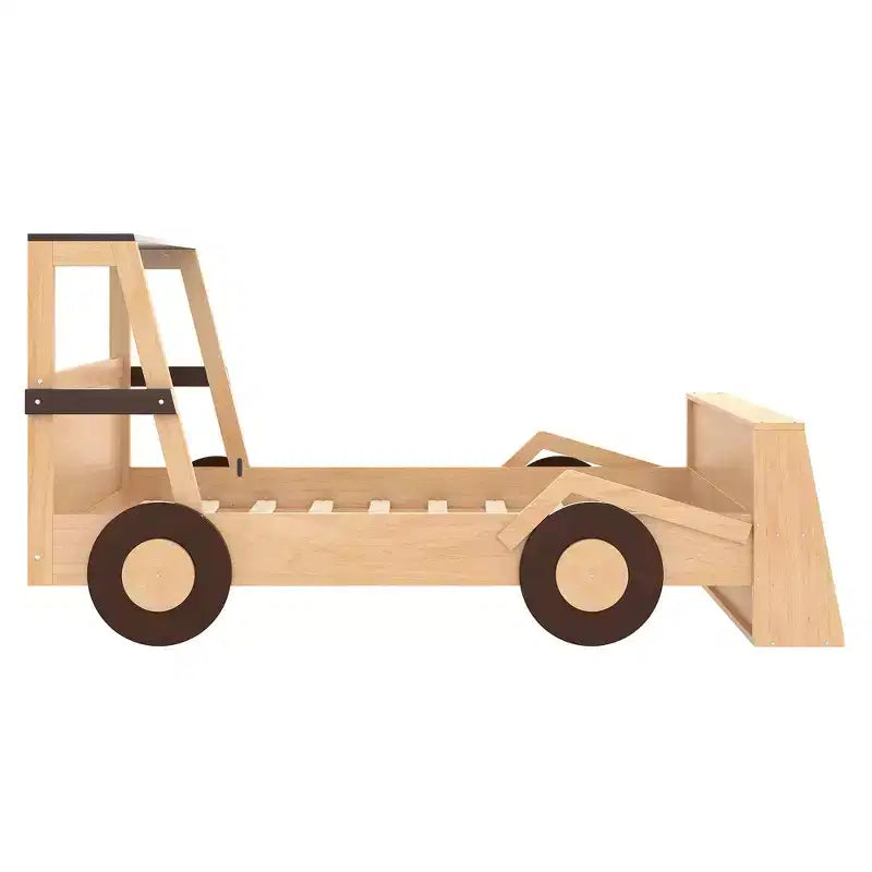 Twin Size Car Bed with Storage Shelves, Wood Platform Bed with Car-shape for Kids