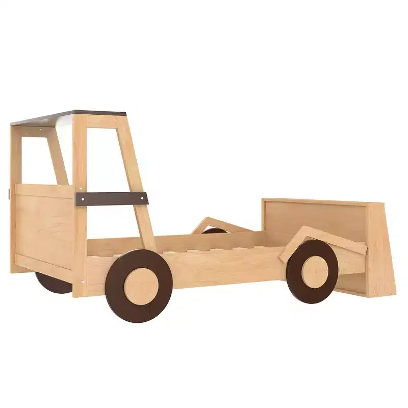 Twin Size Car Bed with Storage Shelves, Wood Platform Bed with Car-shape for Kids