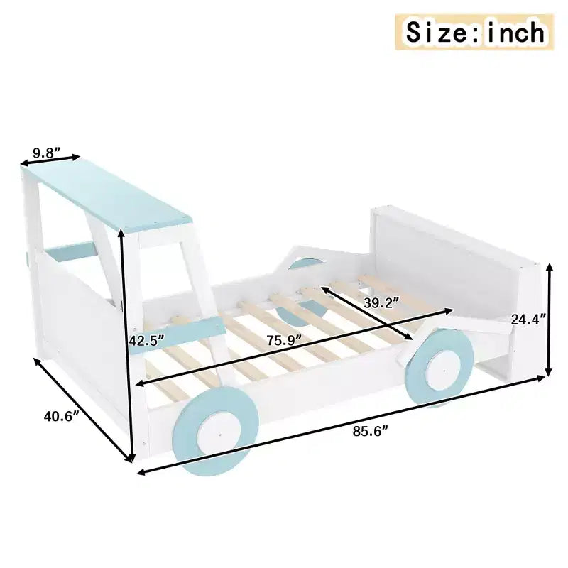 Twin Size Car Bed with Storage Shelves, Wood Platform Bed with Car-shape for Kids