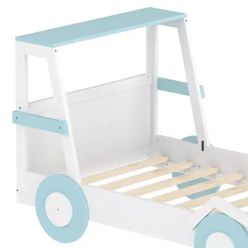 Twin Size Car Bed with Storage Shelves, Wood Platform Bed with Car-shape for Kids