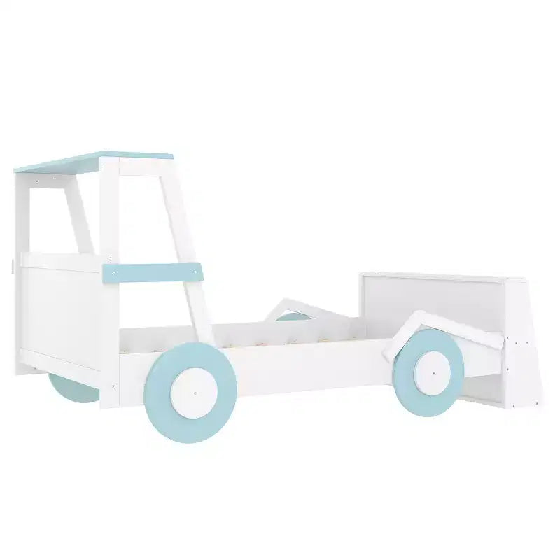 Twin Size Car Bed with Storage Shelves, Wood Platform Bed with Car-shape for Kids