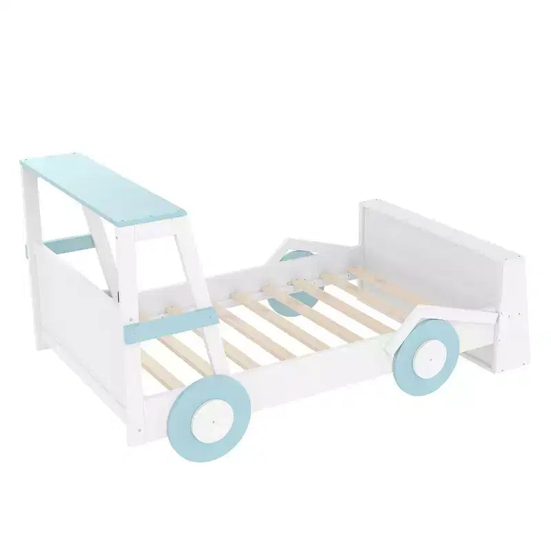 Twin Size Car Bed with Storage Shelves, Wood Platform Bed with Car-shape for Kids