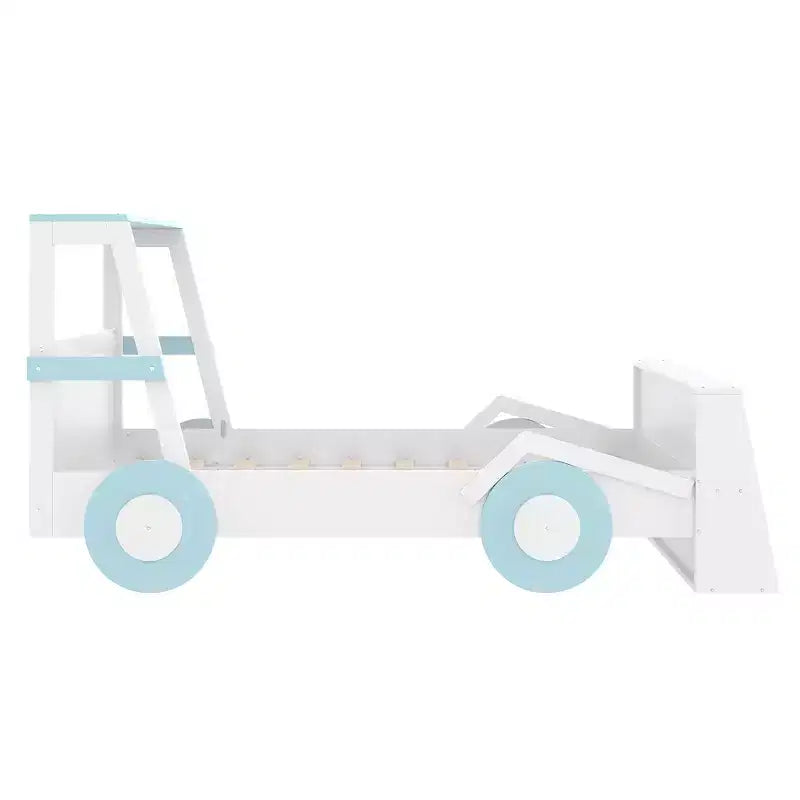 Twin Size Car Bed with Storage Shelves, Wood Platform Bed with Car-shape for Kids
