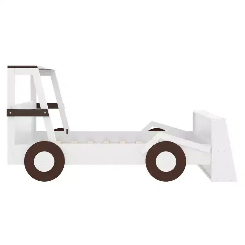 Twin Size Car Bed with Storage Shelves, Wood Platform Bed with Car-shape for Kids