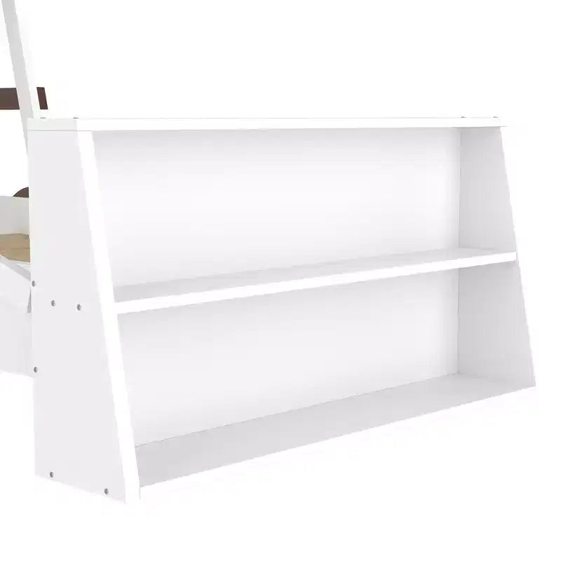 Twin Size Car Bed with Storage Shelves, Wood Platform Bed with Car-shape for Kids