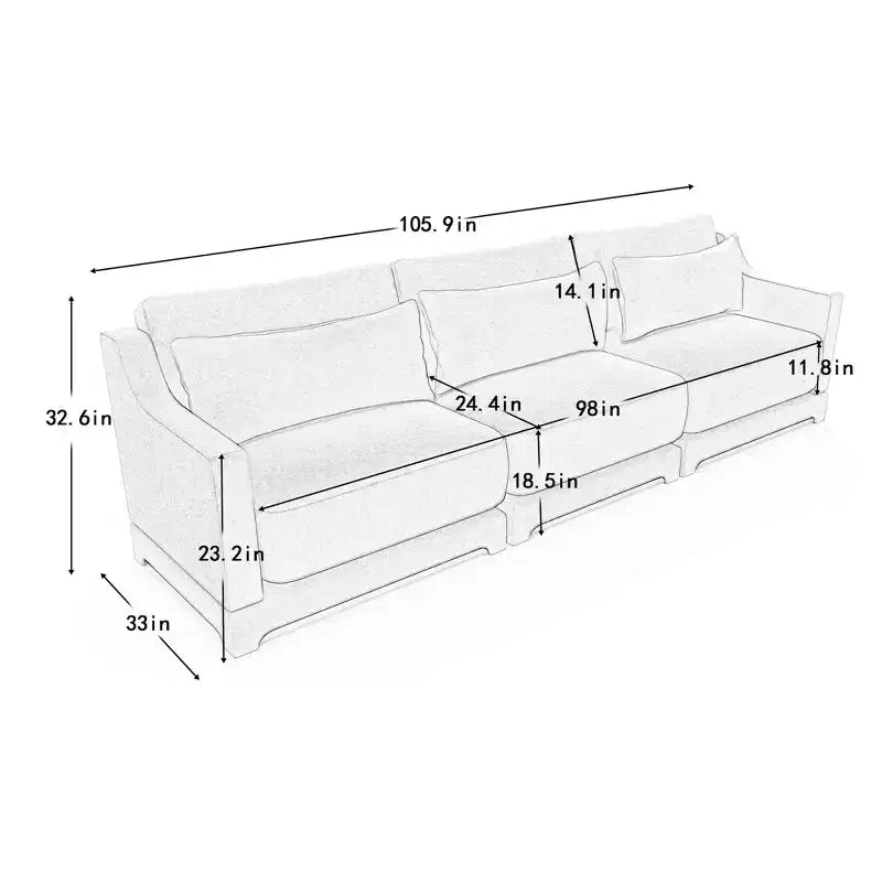 3-Seater Chenille Sofa with Lumbar Pillows, Modern Upholstered Couch for Living Room
