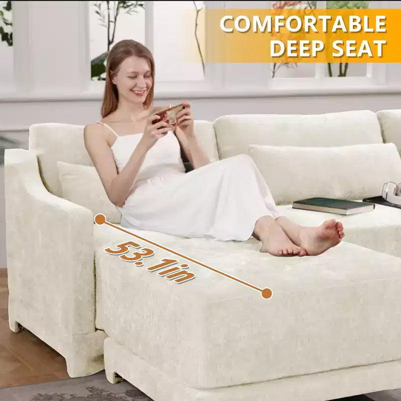 3-Seater Chenille Sofa with Lumbar Pillows, Modern Upholstered Couch for Living Room
