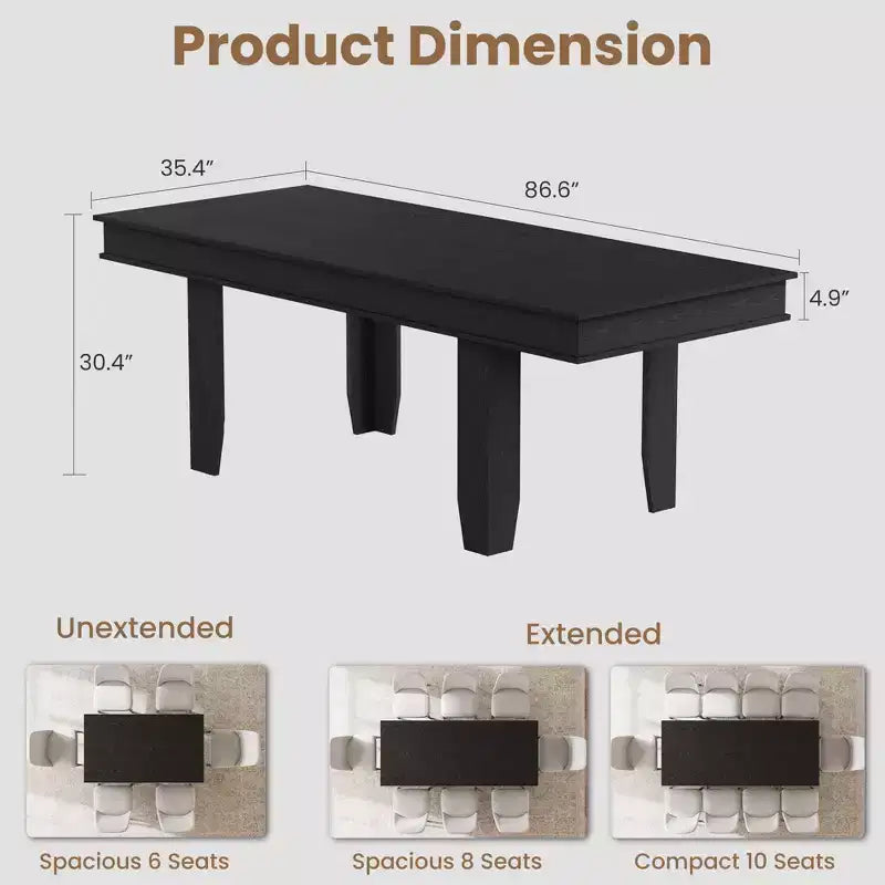 63 in-86.6 in Extendable Dining Room Table for 6-10, Kitchen Tables w/Wooden Sturdy Frame, Large Rectangular Dinner Table for Dining Room