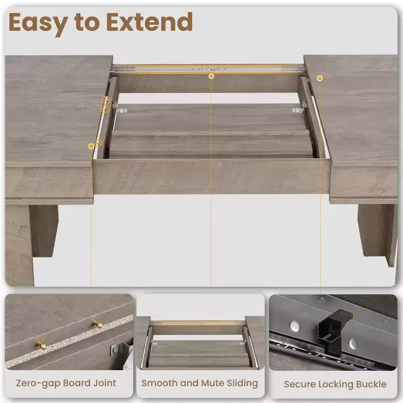 63 in-86.6 in Extendable Dining Room Table for 6-10, Kitchen Tables w/Wooden Sturdy Frame, Large Rectangular Dinner Table for Dining Room
