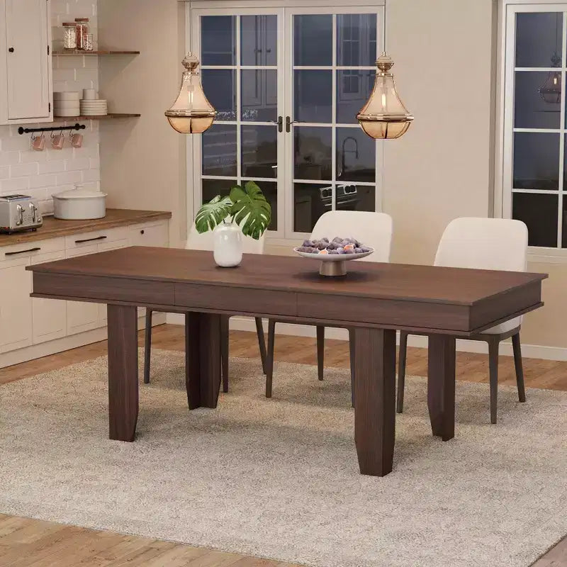 63 in-86.6 in Extendable Dining Room Table for 6-10, Kitchen Tables w/Wooden Sturdy Frame, Large Rectangular Dinner Table for Dining Room