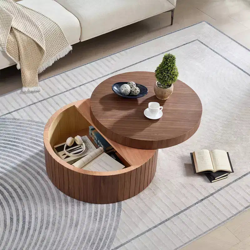 Modern Round Storage Coffee Table with Hidden Compartment