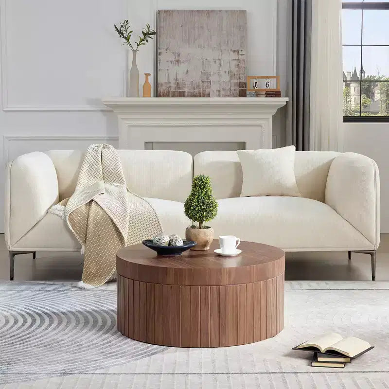Modern Round Storage Coffee Table with Hidden Compartment