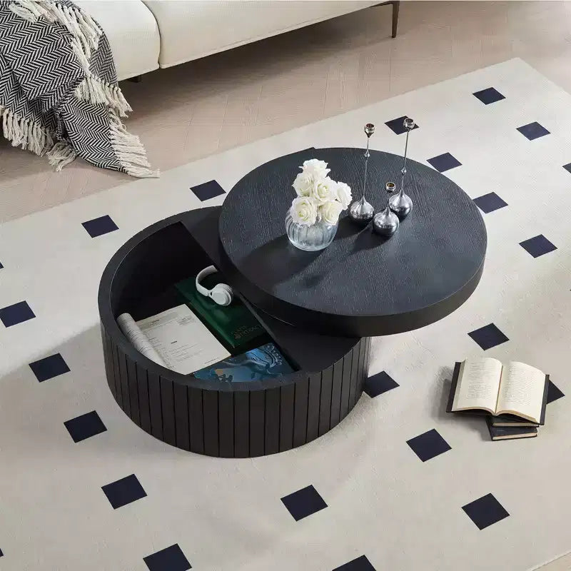 Modern Round Storage Coffee Table with Hidden Compartment