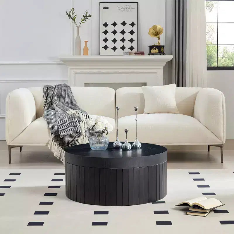 Modern Round Storage Coffee Table with Hidden Compartment