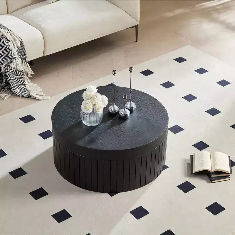 Modern Round Storage Coffee Table with Hidden Compartment