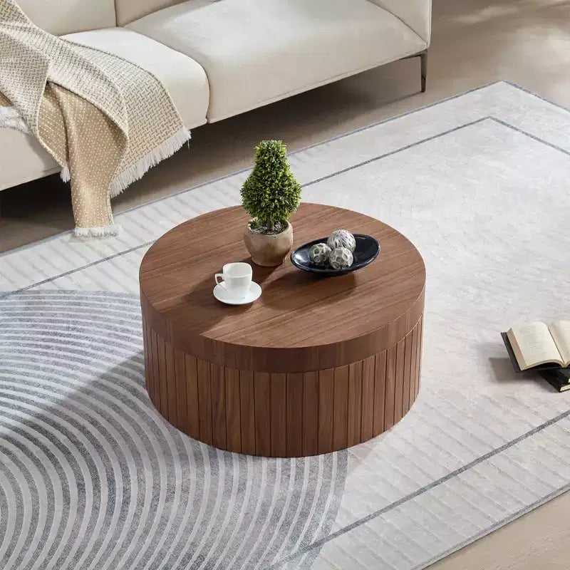 Modern Round Storage Coffee Table with Hidden Compartment
