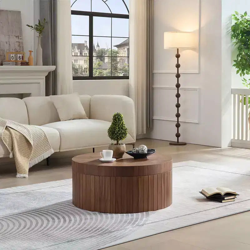 Modern Round Storage Coffee Table with Hidden Compartment