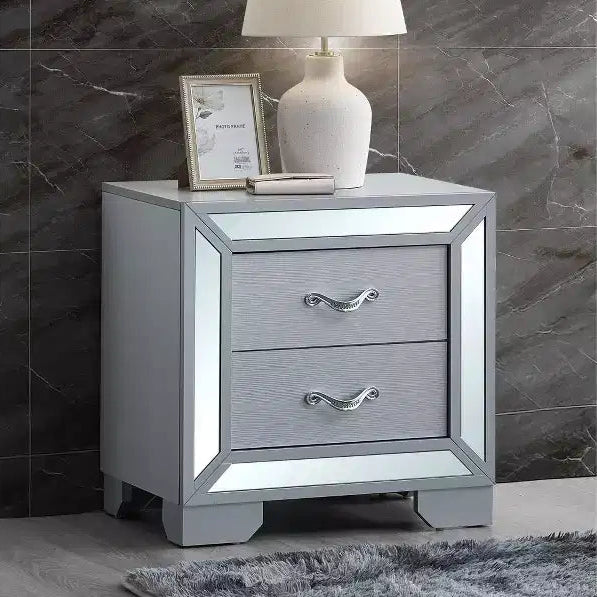 Silver 2-Drawer 24 in. W Nightstand