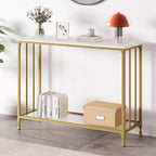 Narrow Sofa and Entryway Table with Wood Shelf and Metal Frame