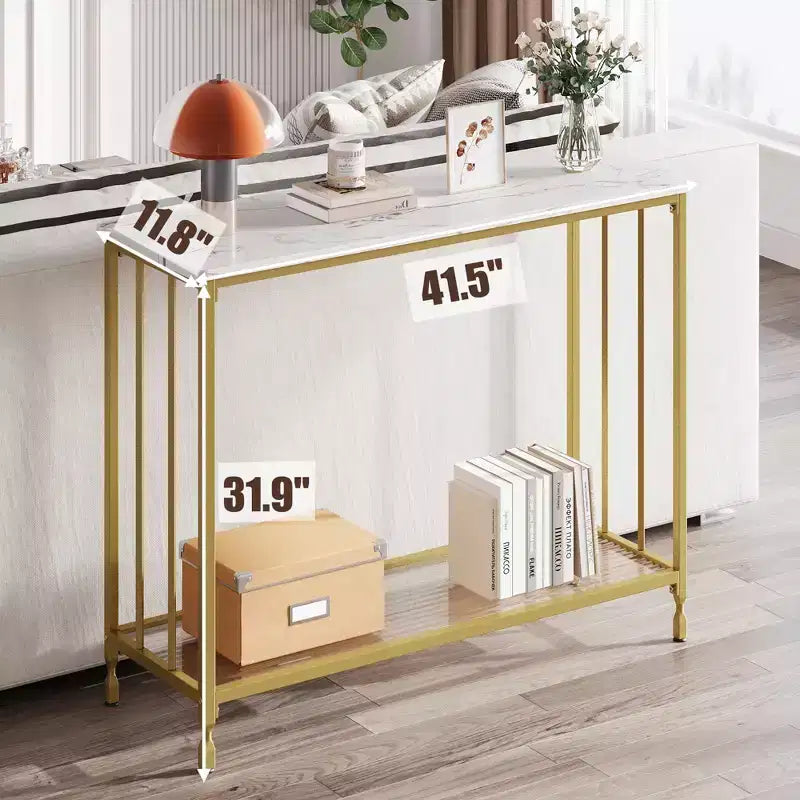 Tavolo, Tavolini stretti da ingresso con ripiano in legno e struttura in metallo, 105,4 cm, Tavolo dietro il divano, Tavolo da corridoio industriale per soggiorno