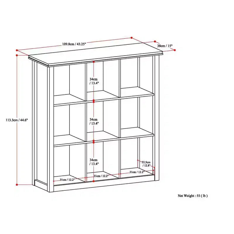 WOOD 45 inch x 43 inch Transitional 9 Cube Bookcase and Storage Unit