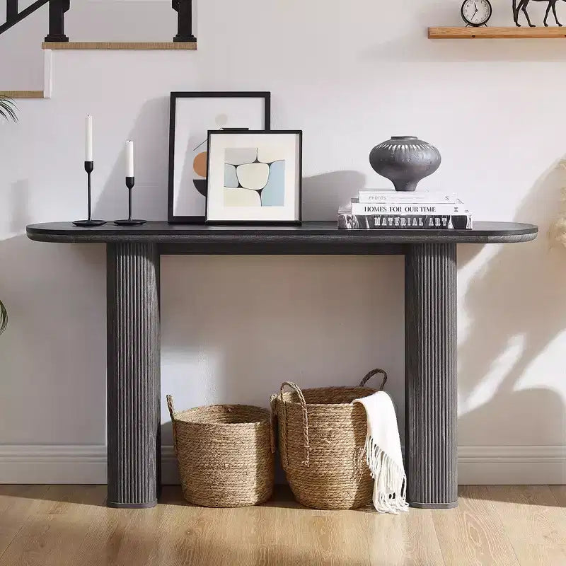 63 Tavolo Moderno, Tavoli Consolle Stretti per Ingresso, Piano in Finto Marmo ad Arco, Tavolino Laterale Scanalato per Esposizione per Soggiorno