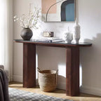 Modern Narrow Entryway Table with Faux Marble Texture Top and Fluted Base