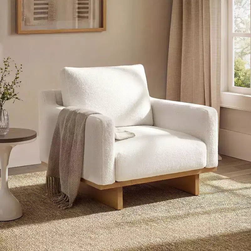 Modern Boucle Upholstered Chair with Soft Cushion
