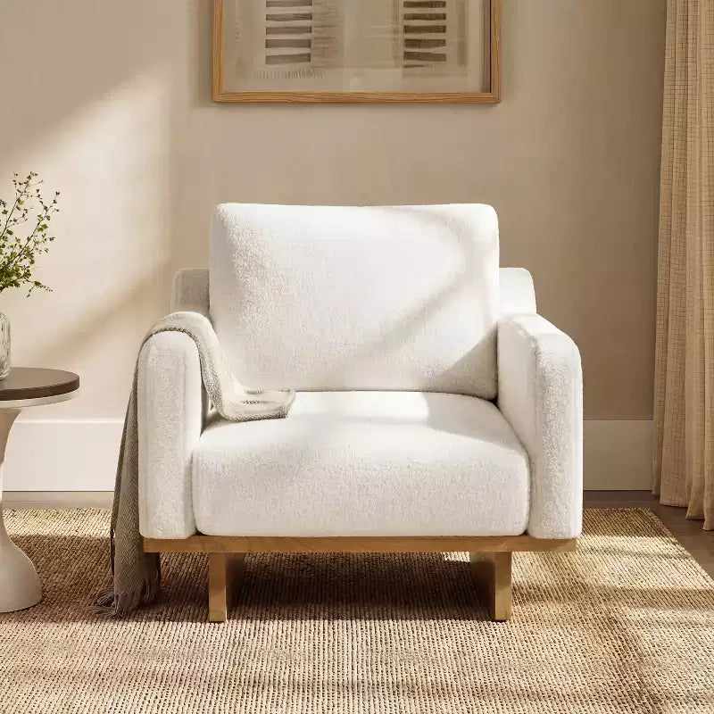 Modern Boucle Upholstered Chair with Soft Cushion