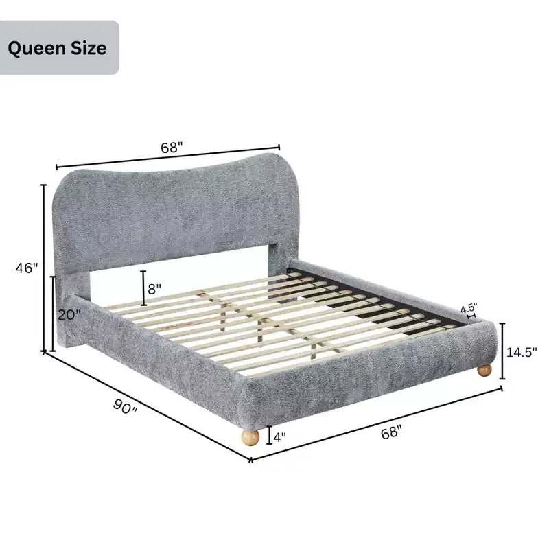 Contemporary Queen Size Upholstered Platform Bed with Bun Feet