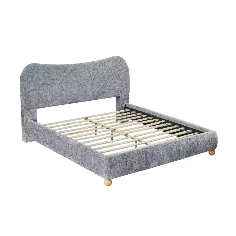 Contemporary Queen Size Upholstered Platform Bed with Bun Feet