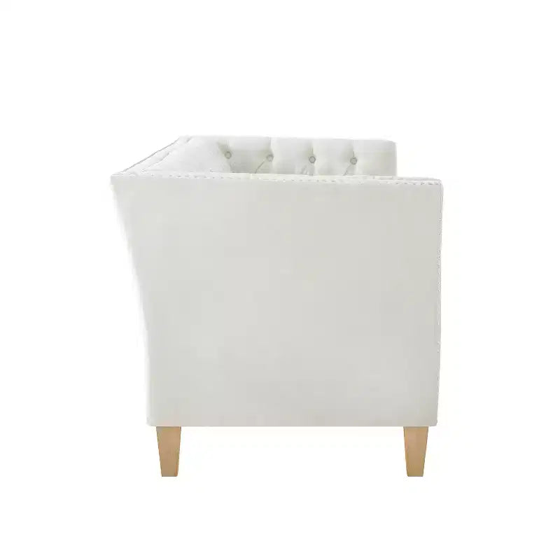 3-Seat Sofa Upholstered Cloud Sofa Couch Cozy Louge Sofa with 2 Pillows, Nailhead Trim & Wood Legs, Beige