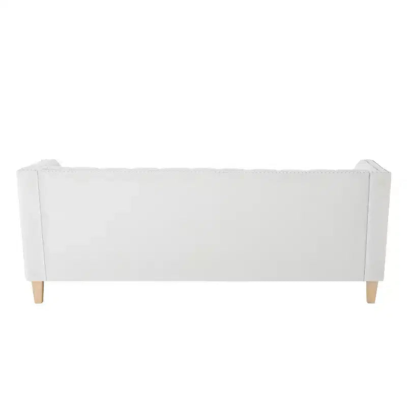 3-Seat Sofa Upholstered Cloud Sofa Couch Cozy Louge Sofa with 2 Pillows, Nailhead Trim & Wood Legs, Beige