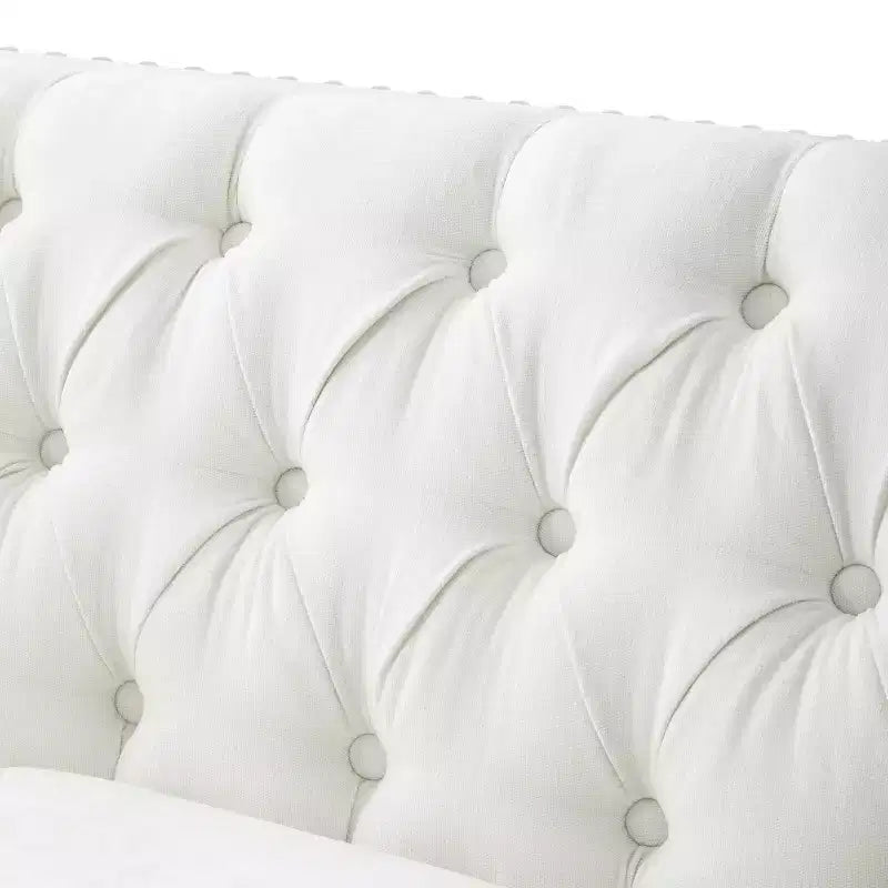 3-Seat Sofa Upholstered Cloud Sofa Couch Cozy Louge Sofa with 2 Pillows, Nailhead Trim & Wood Legs, Beige