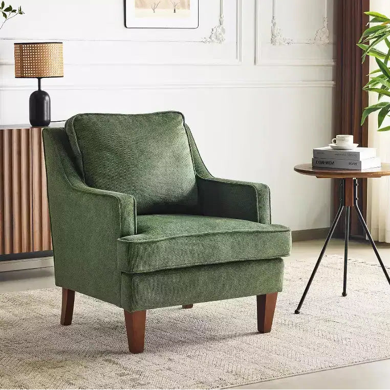 VINGLI Mid-Century Accent Chairs, Green Upholstered Armchair Comfy Sofa Chair Reading Chair High Back Living Room Bedroom Furniture for Apartment