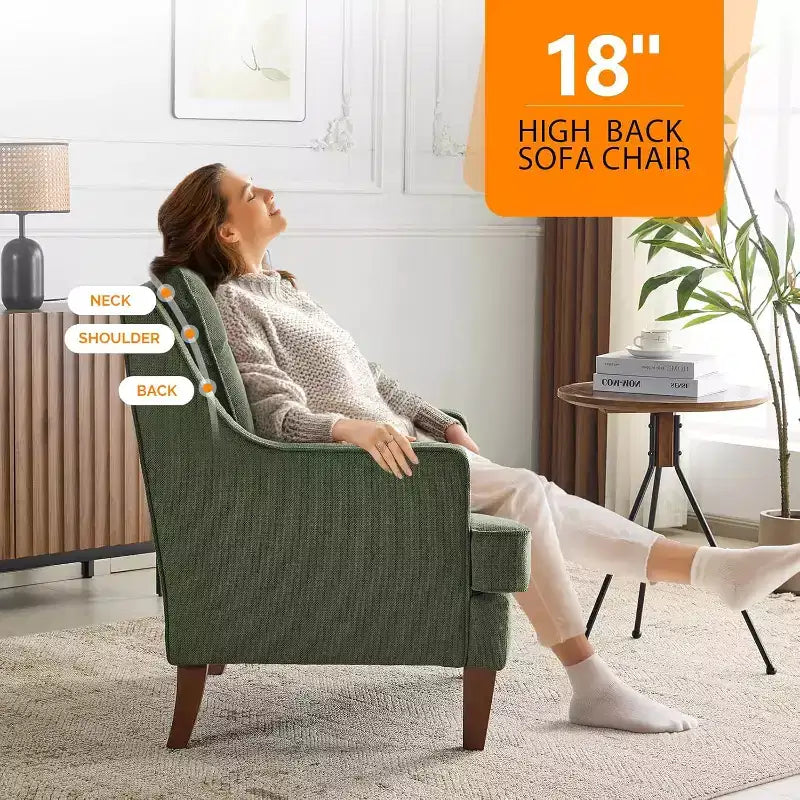 Chairs, Green Upholstered Armchair Comfy Sofa Chair Reading Chair High Back Living Room Bedroom Furniture for Apartment
