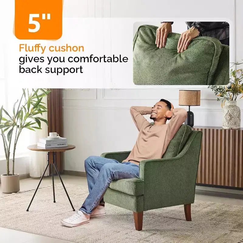 Chairs, Green Upholstered Armchair Comfy Sofa Chair Reading Chair High Back Living Room Bedroom Furniture for Apartment