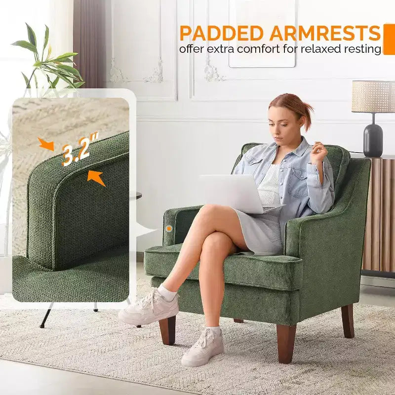 Chairs, Green Upholstered Armchair Comfy Sofa Chair Reading Chair High Back Living Room Bedroom Furniture for Apartment