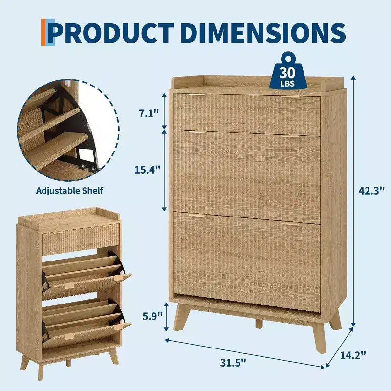 Modern recessed cabinet, suitable for entryways, 48-inch tall narrow rack with storage drawers, 2 flip-top drawers and adjustable shelves.