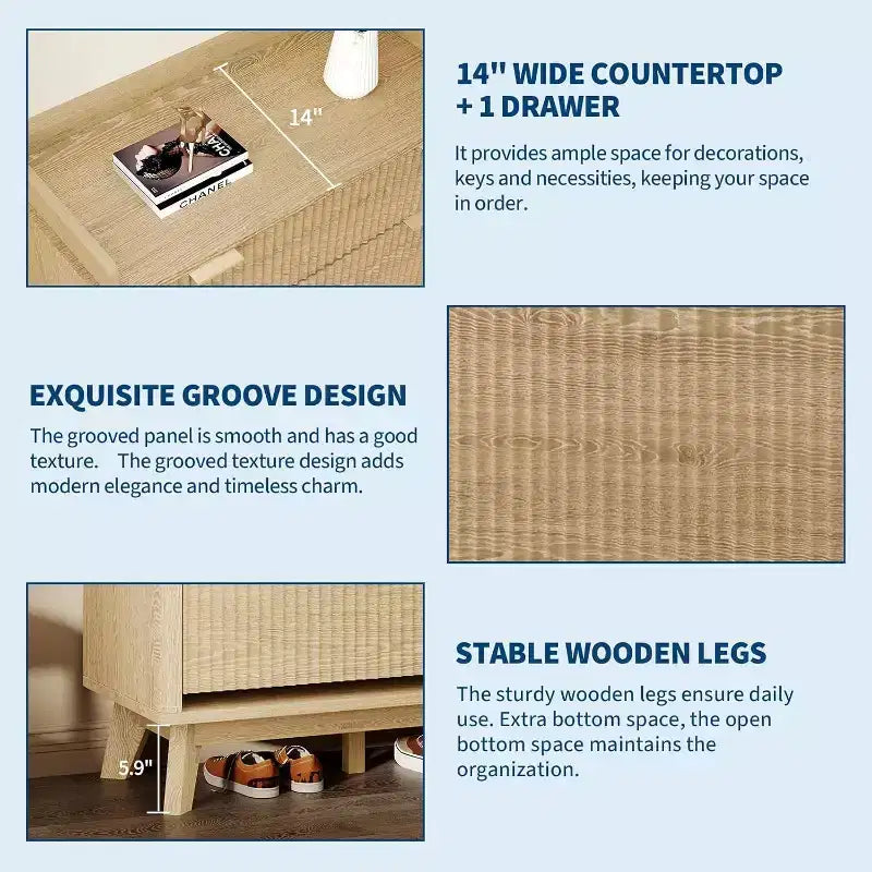 Modern recessed cabinet, suitable for entryways, 48-inch tall narrow rack with storage drawers, 2 flip-top drawers and adjustable shelves.