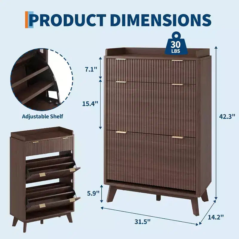 Modern recessed cabinet, suitable for entryways, 48-inch tall narrow rack with storage drawers, 2 flip-top drawers and adjustable shelves.