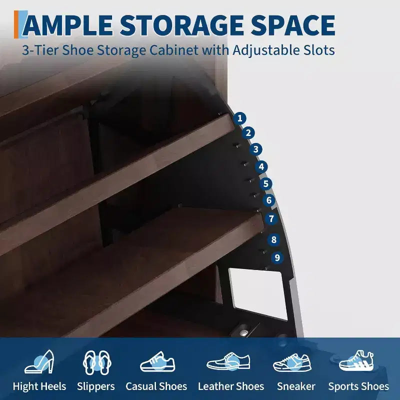Modern recessed cabinet, suitable for entryways, 48-inch tall narrow rack with storage drawers, 2 flip-top drawers and adjustable shelves.