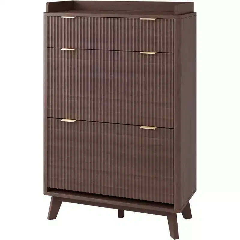 Modern recessed shoe cabinet, suitable for entryways, 48-inch tall narrow shoe rack with storage drawers, 2 flip-top drawers and adjustable shelves.