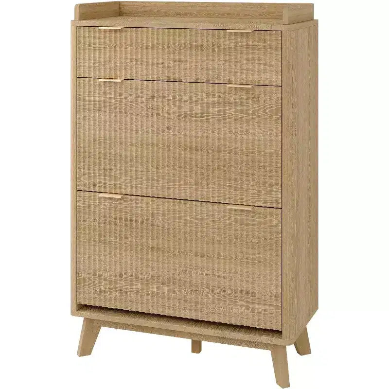 Modern recessed cabinet, suitable for entryways, 48-inch tall narrow rack with storage drawers, 2 flip-top drawers and adjustable shelves.