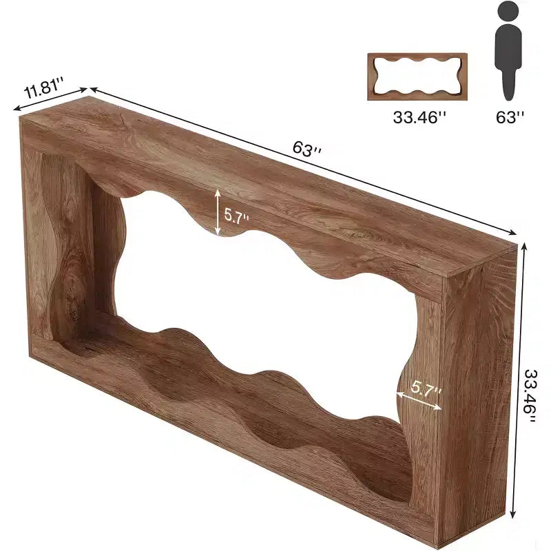 Tavolino in legno con design ondulato e 2 ripiani portaoggetti