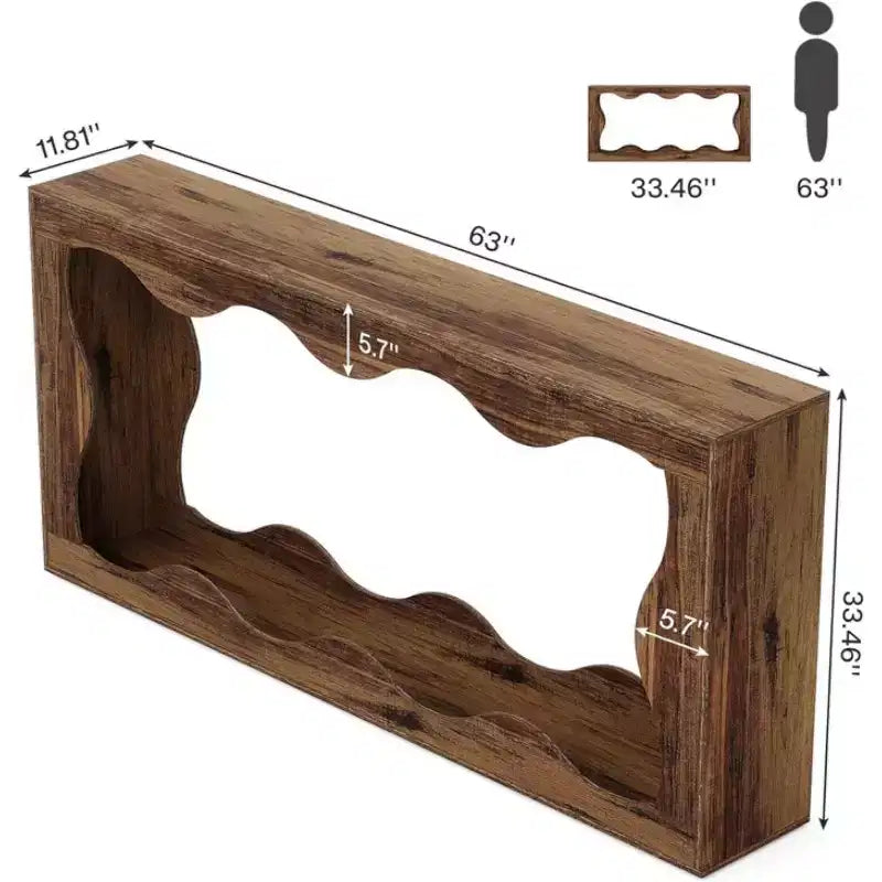 Tavolino in legno con design ondulato e 2 ripiani portaoggetti