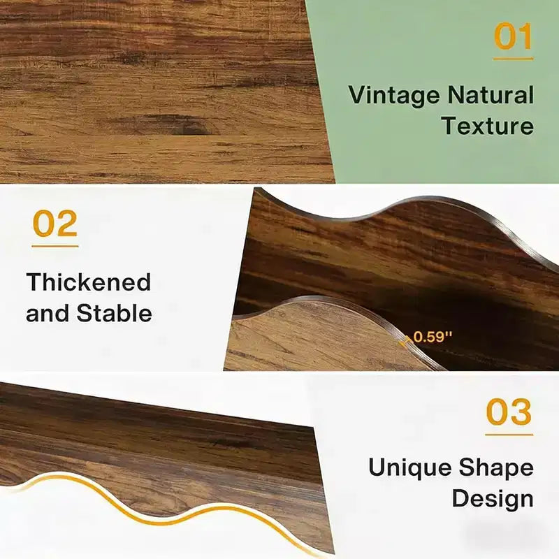 Tavolino in legno con design ondulato e 2 ripiani portaoggetti