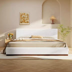Modern Minimalist Boucle Upholstered Wood Platform Bed