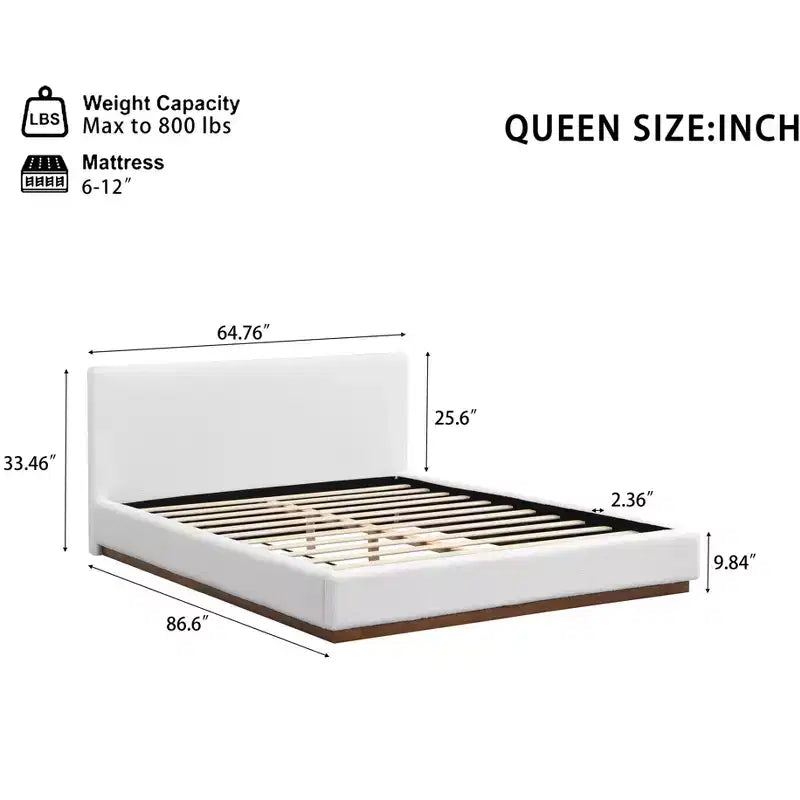Modern Minimalist Boucle Upholstered Wood Platform Bed